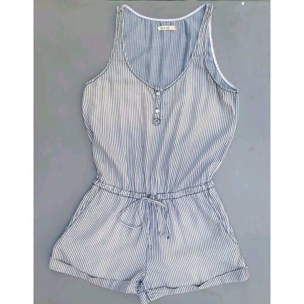 Sneak Peak Tencel Denim Light Weight Chambray Striped Sleeveless Romper S